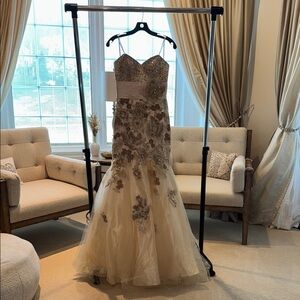 Elegant Beaded Gown with Floral Embellishments